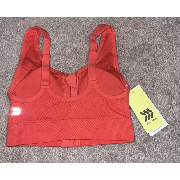 All in Motion Women's Neon Red Medium Support Seamless Zip-Front Sports Bra XS - Picture 2 of 3